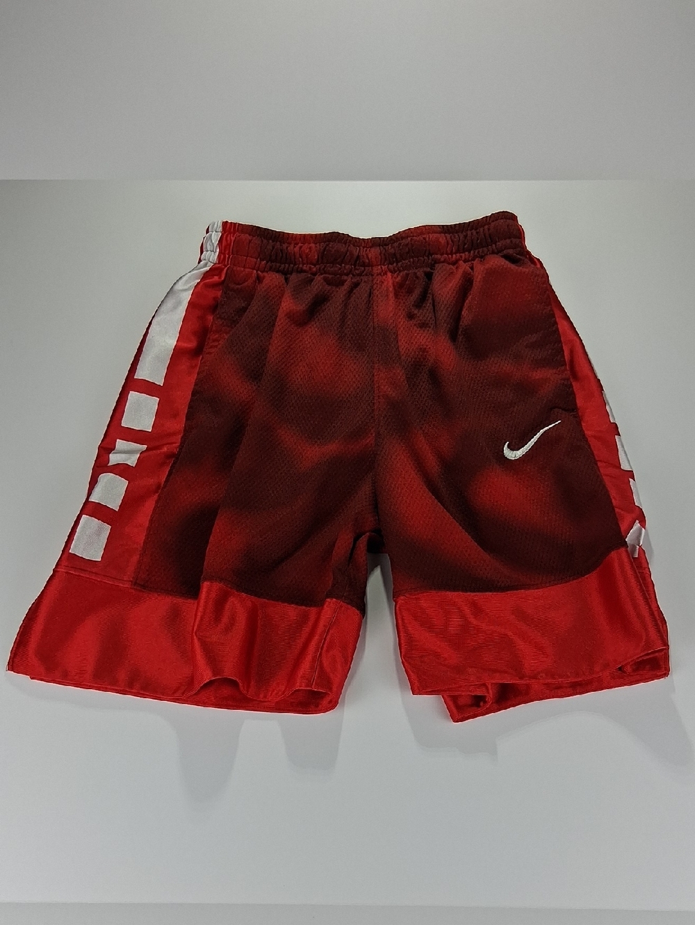 Boys Nike Red Athletic Mesh Shorts Size Medium w/ White Accents + Side Pockets